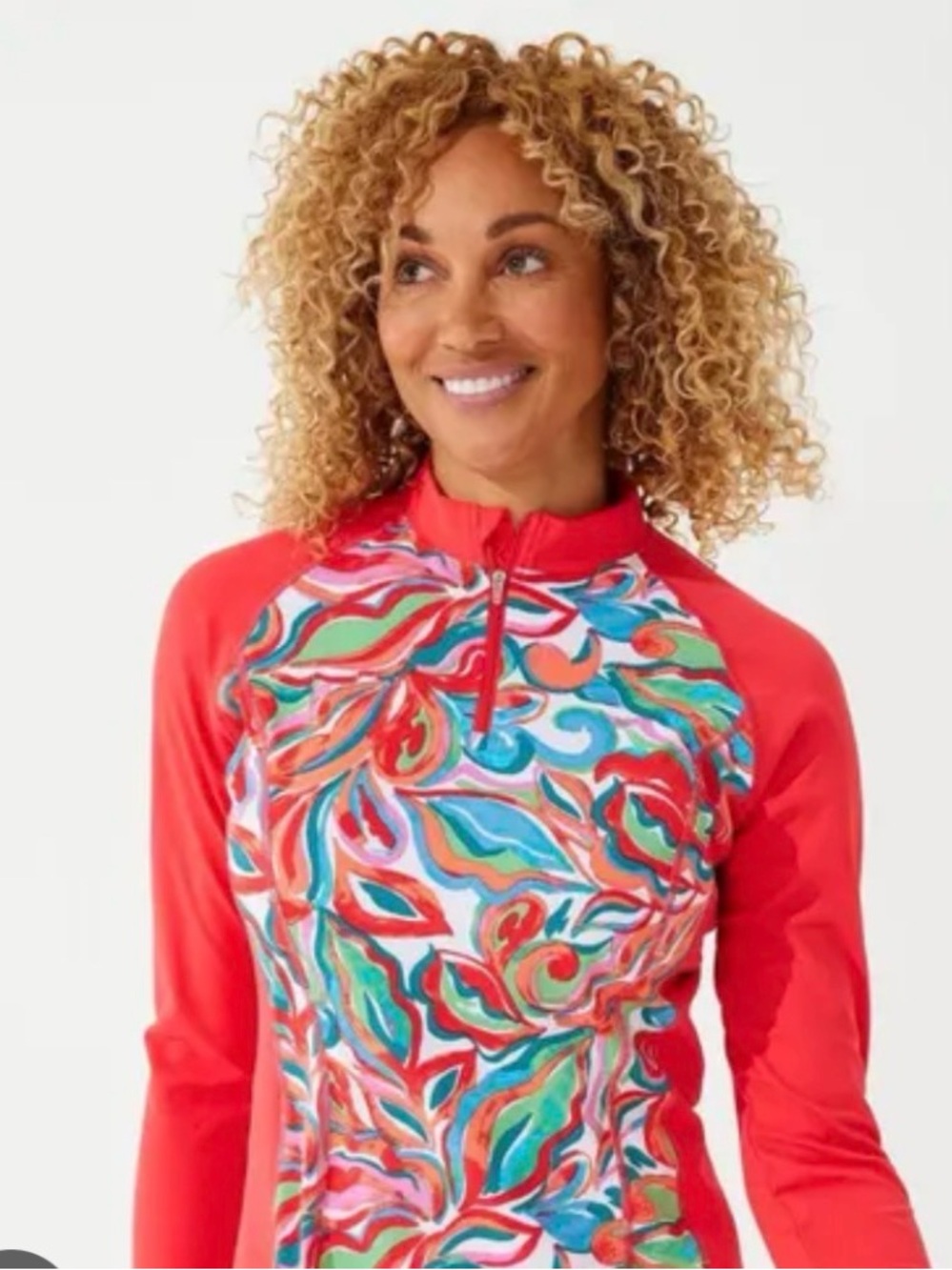 Coolibar Red Multicolor Printed Half-Zip Pullover